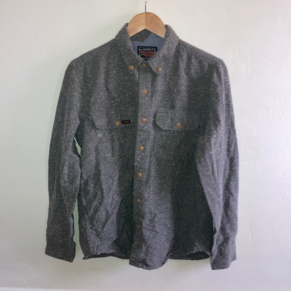 Volcom Gray Warm Button Down Skateboarding Shirt … - image 1